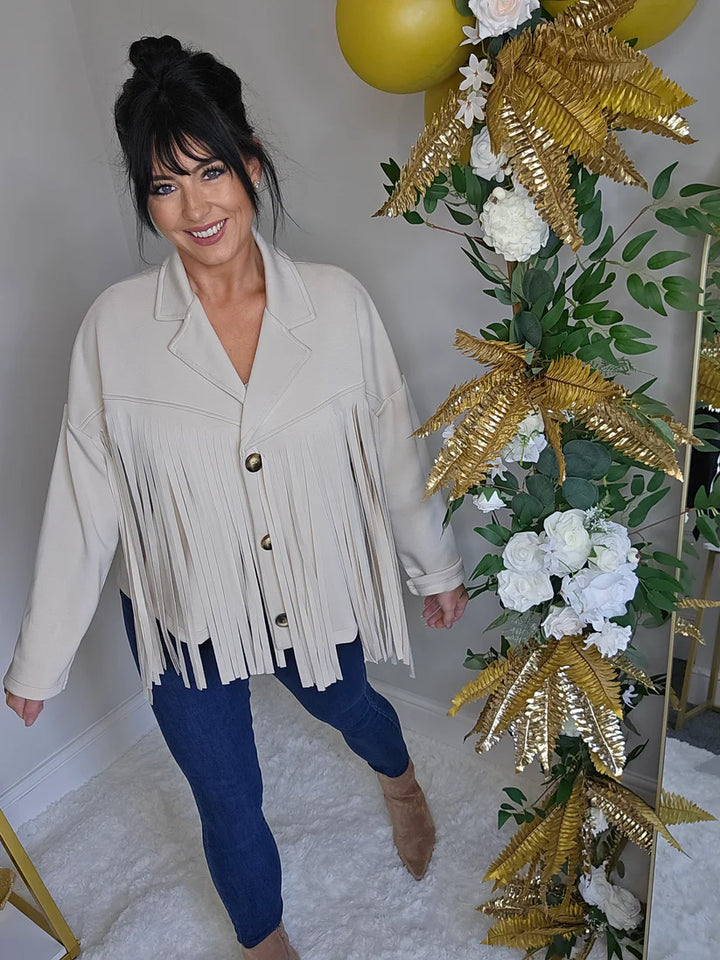 Texas Fringed Jacket  - (One Size fits from Size 12/14 to Size 18) - Beige