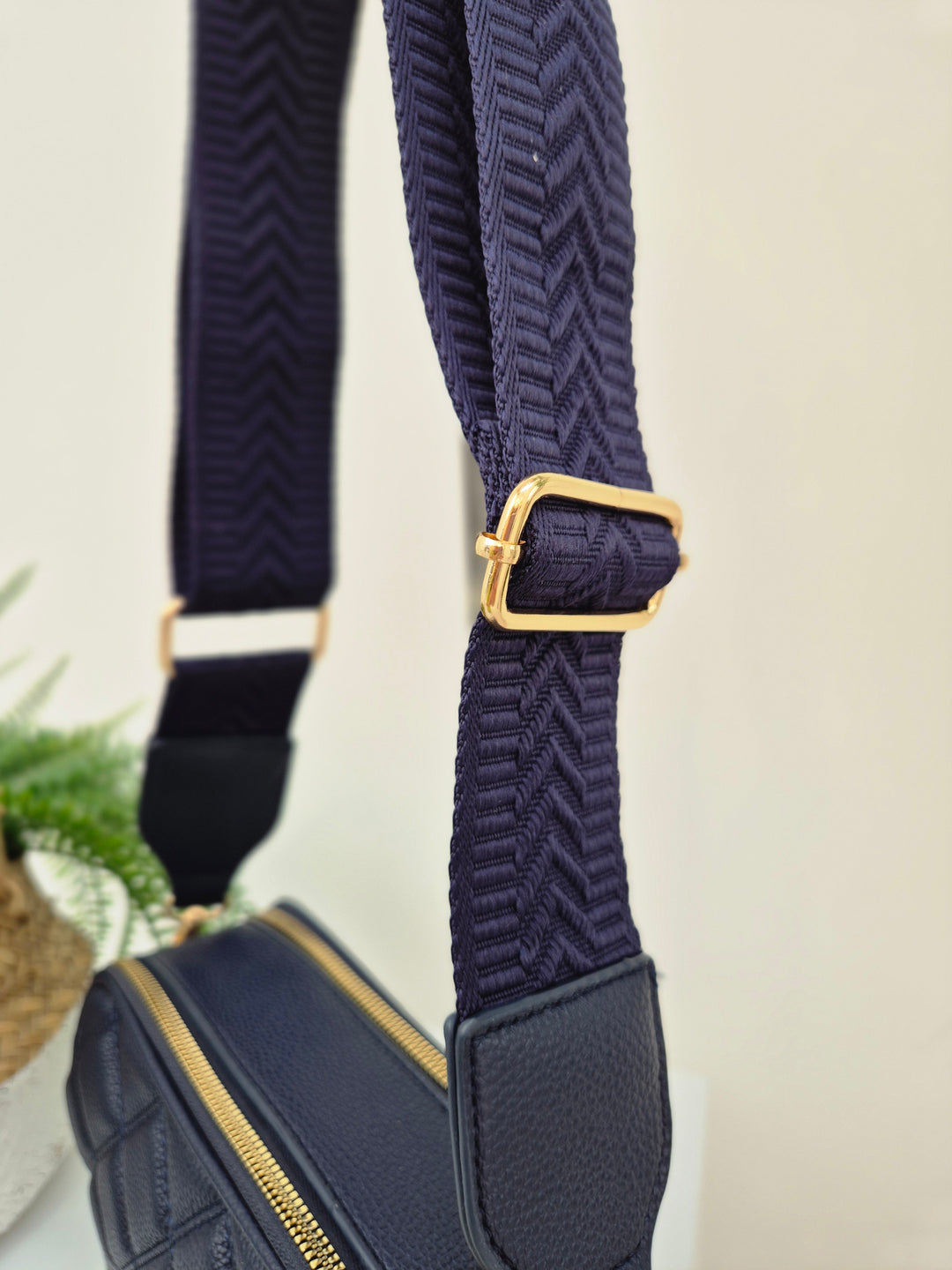 Diamond Quilted Bag - Navy (Gold Tone)