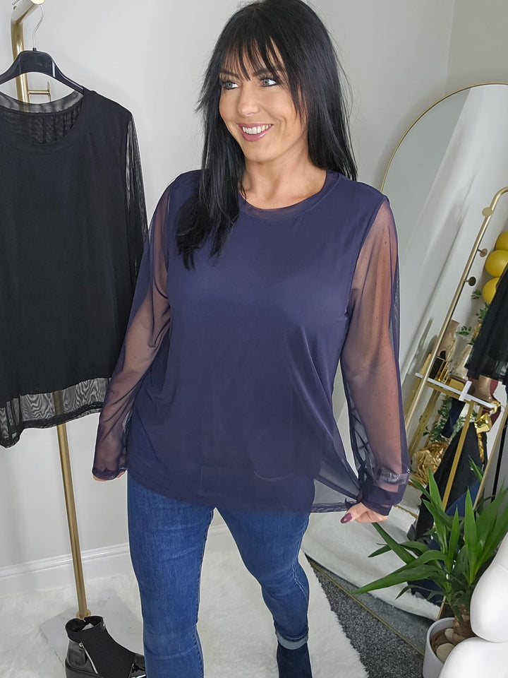Layla Layering Mesh Top with Lining - Navy - One Size - fits from Size 14 up to Size 18