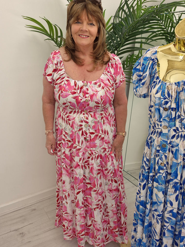 Sicily Magic Bardot Dress with Metallic Gold Foil - (choose your Colour) - One Size/Curvy