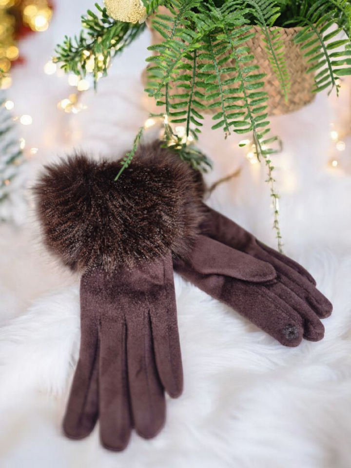 Oslo Gloves with Faux Fur - Chocolate