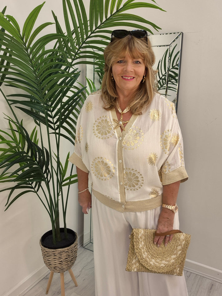 Ibiza Floral Jacket - White/Gold - (Loose Fit)