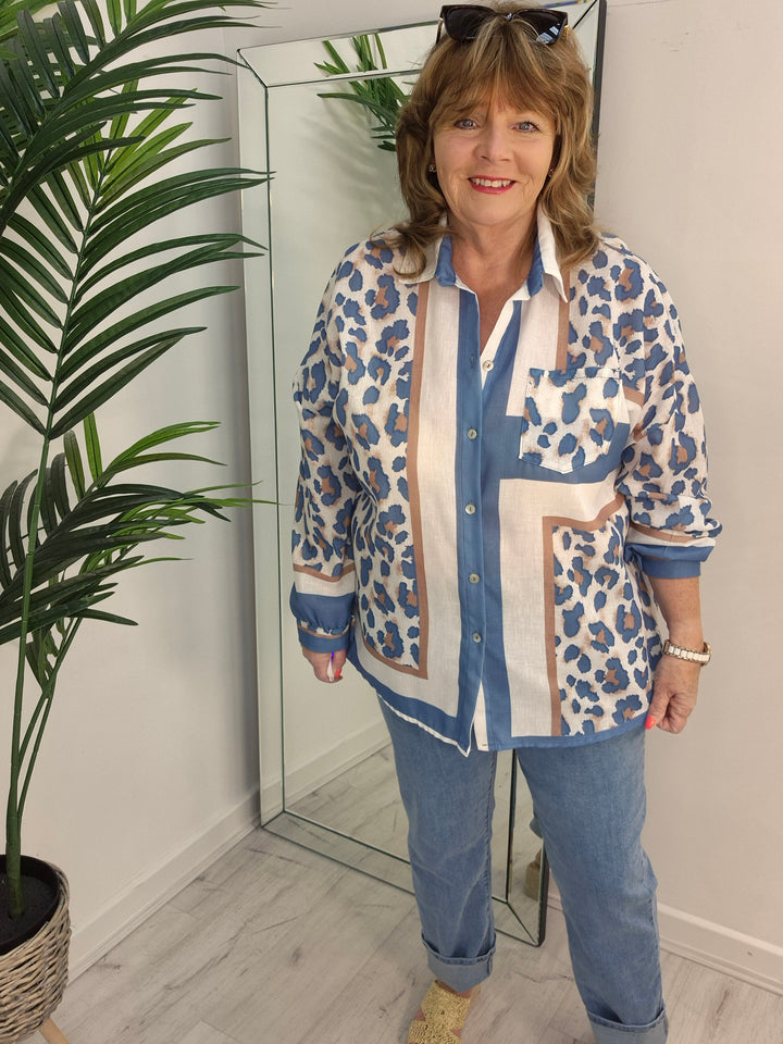 Lizzie Leopard Shirt - Blue (Oversized)