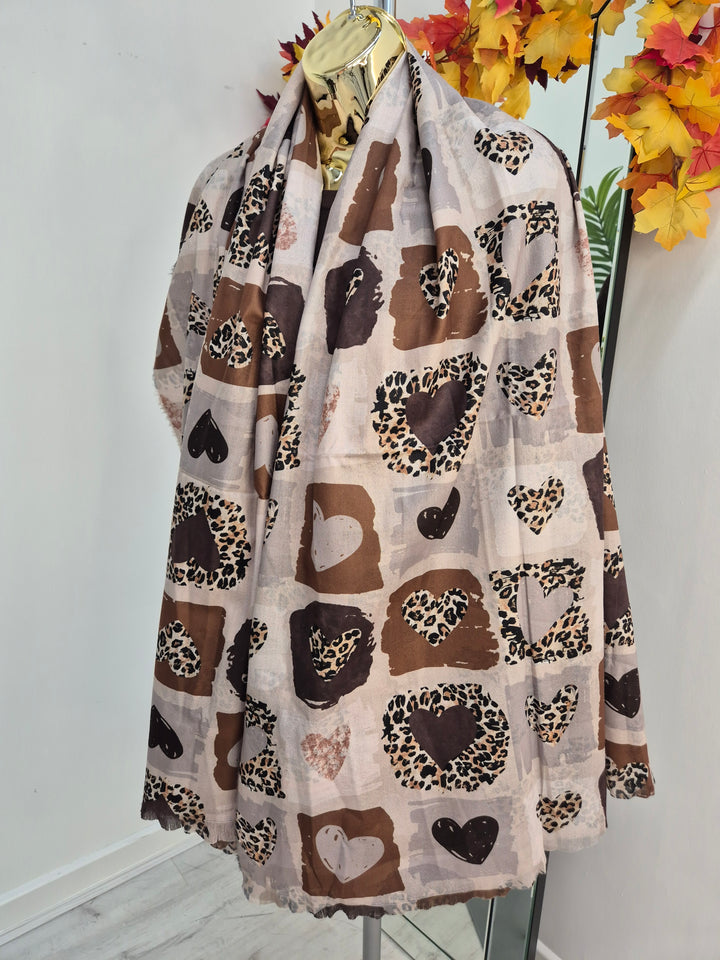 Hearts Oversized Scarf - Chocolate