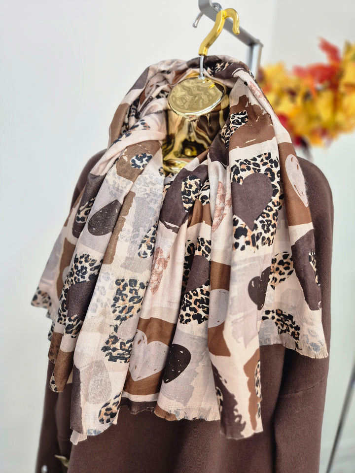 Hearts Oversized Scarf - Chocolate