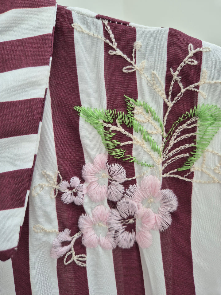 Seville Sleeveless Frilled Hem Dress - (One Size, fitting up to Size 16) - Floral Berry/White Stripes