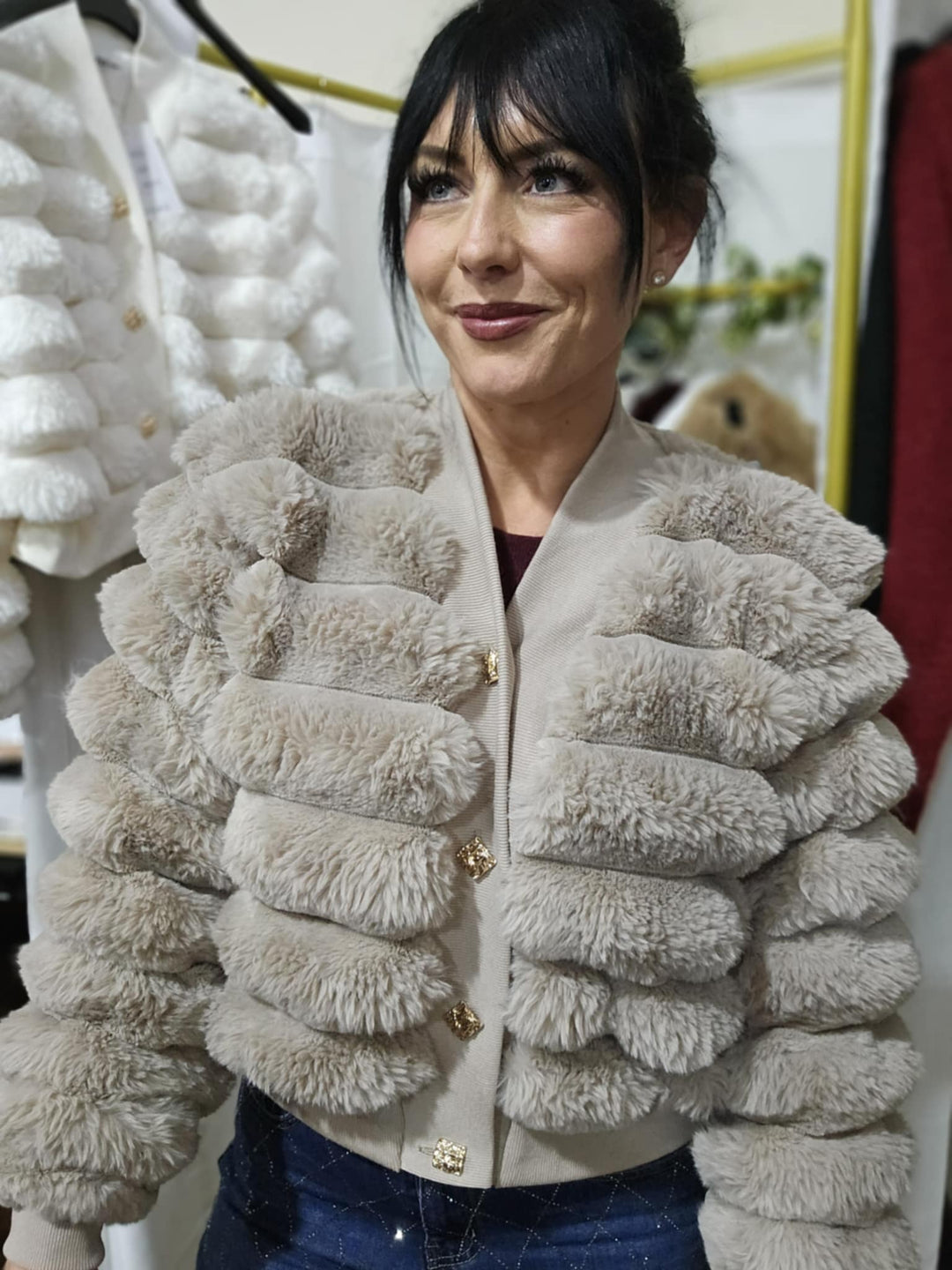 Oslo Faux Fur Cardigan (choose your Size) - Mocha