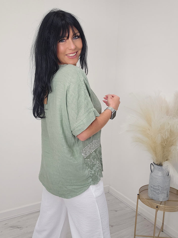 Linen Sequin Top - ( Choose your colour )