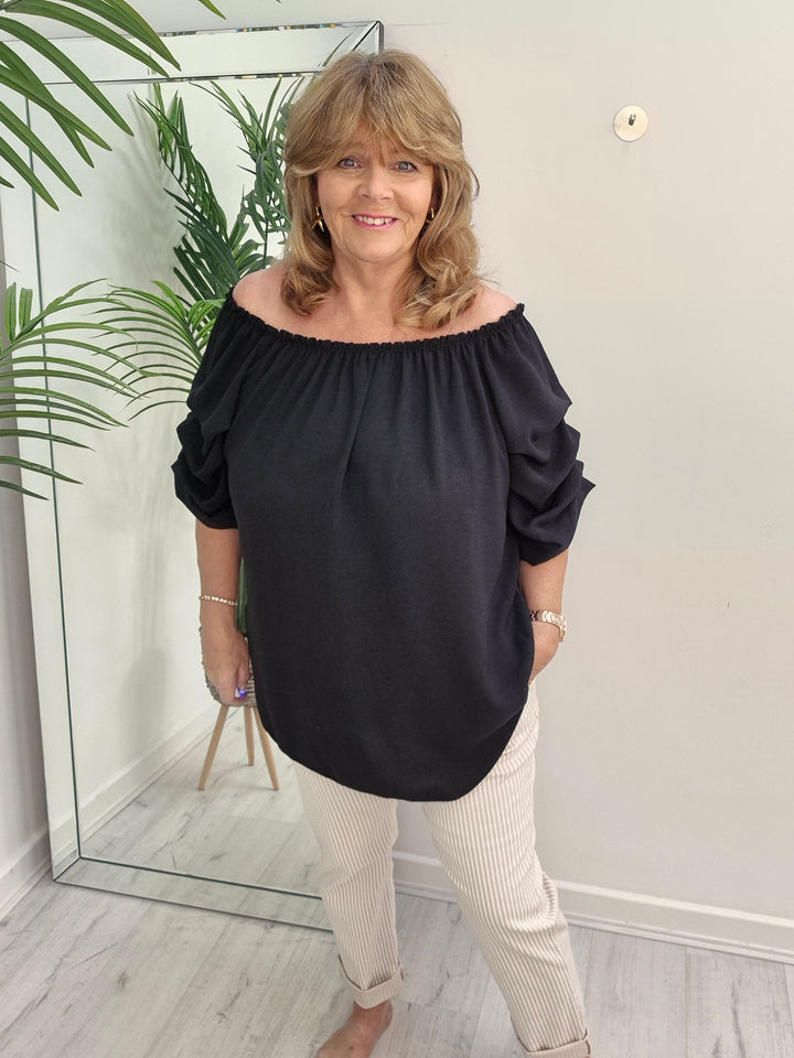 Ria Ruched Sleeve Top - (choose your Colour) - (fits from Size 14 up to Size 20)