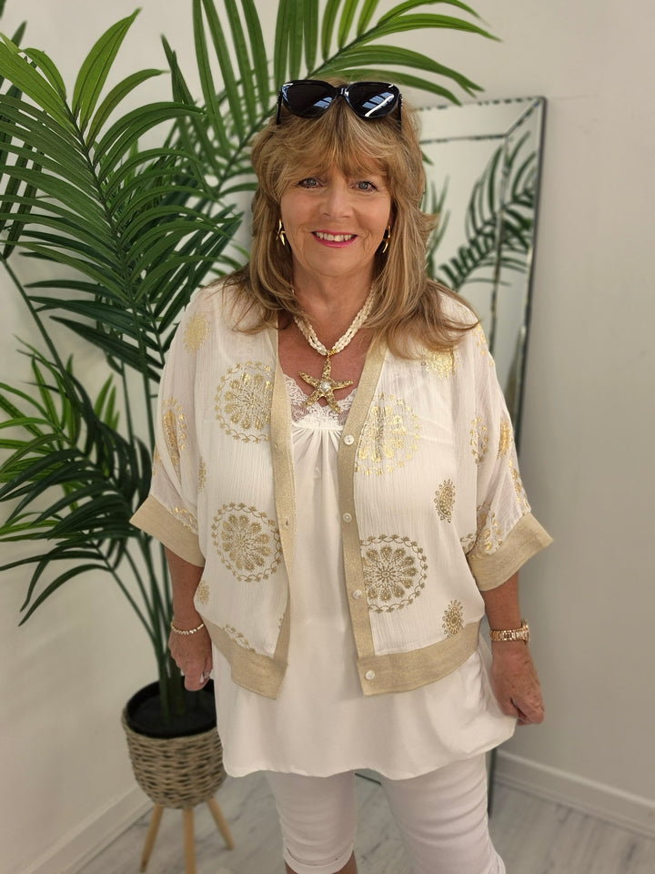 Ibiza Floral Jacket - White/Gold - (Loose Fit)