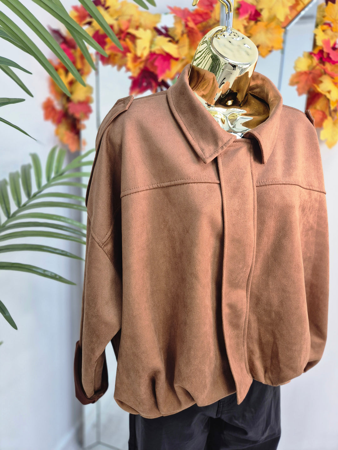 Sam Suedette Biker Jacket (Loose Fit, fits from Size 10/12 up to Size 16) - Tan