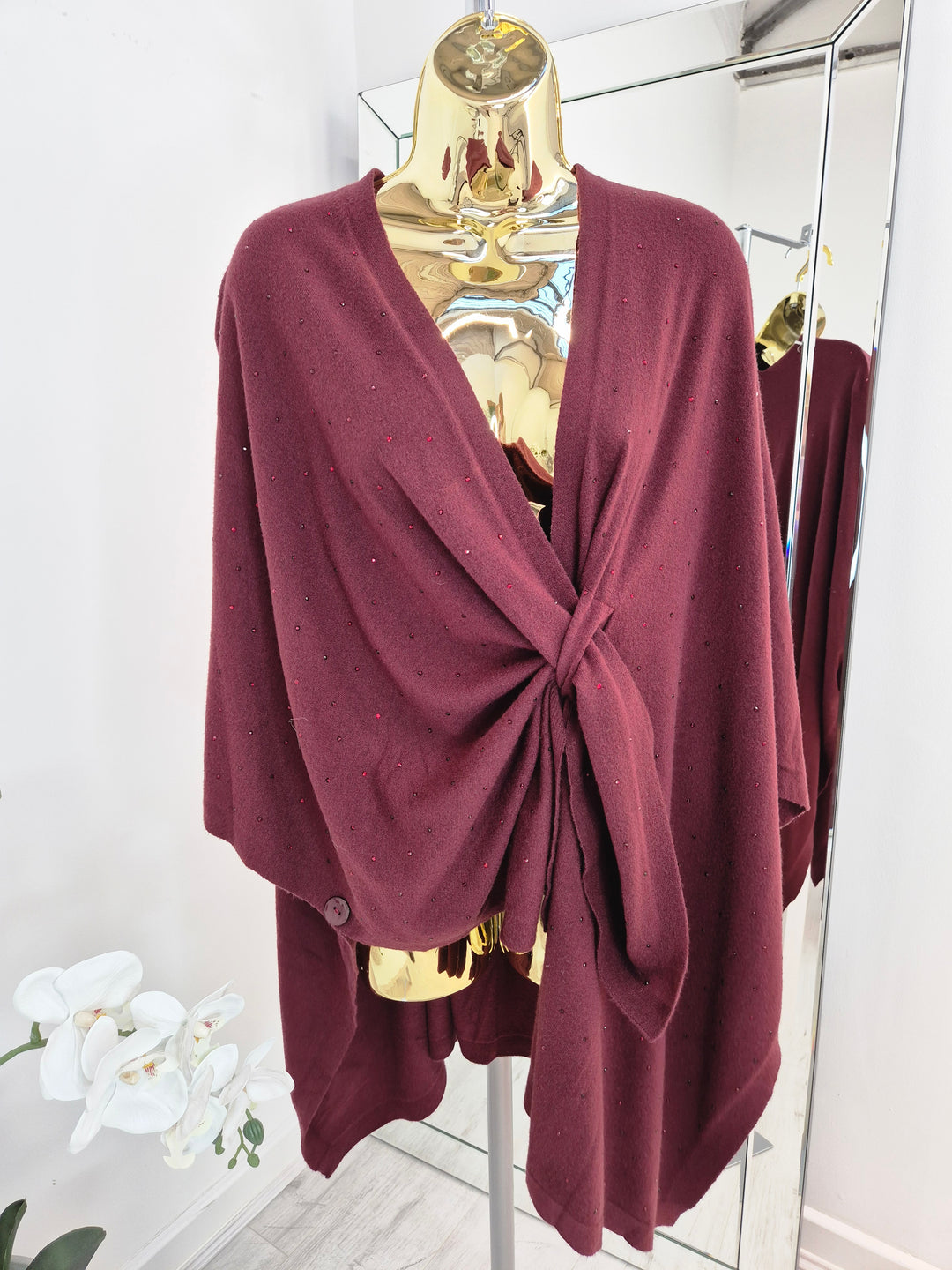 Crystal Super Soft Poncho/Wrap - Wine (One Size/Curvy Size)