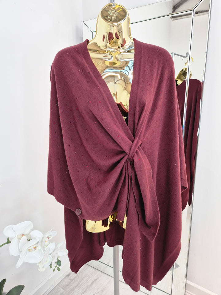 Crystal Super Soft Poncho/Wrap - Wine (One Size/Curvy Size)