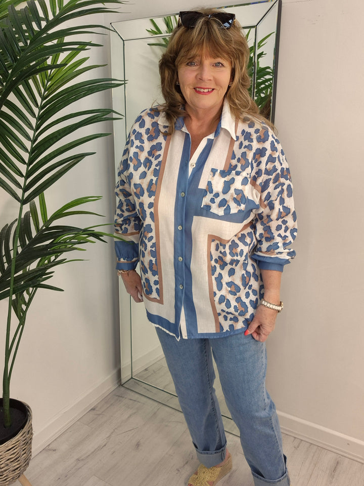 Lizzie Leopard Shirt - Blue (Oversized)
