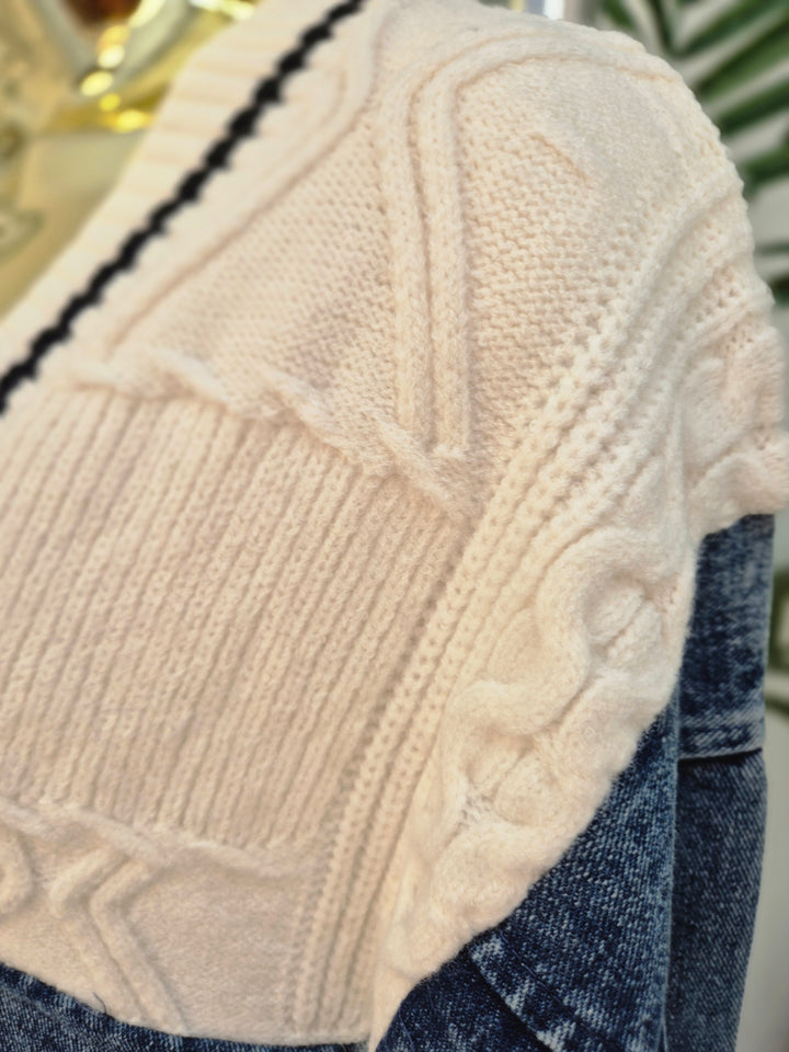 Callie Cable Cardigan with Denim - One Size - fits from Size 10/12 up to Size 18