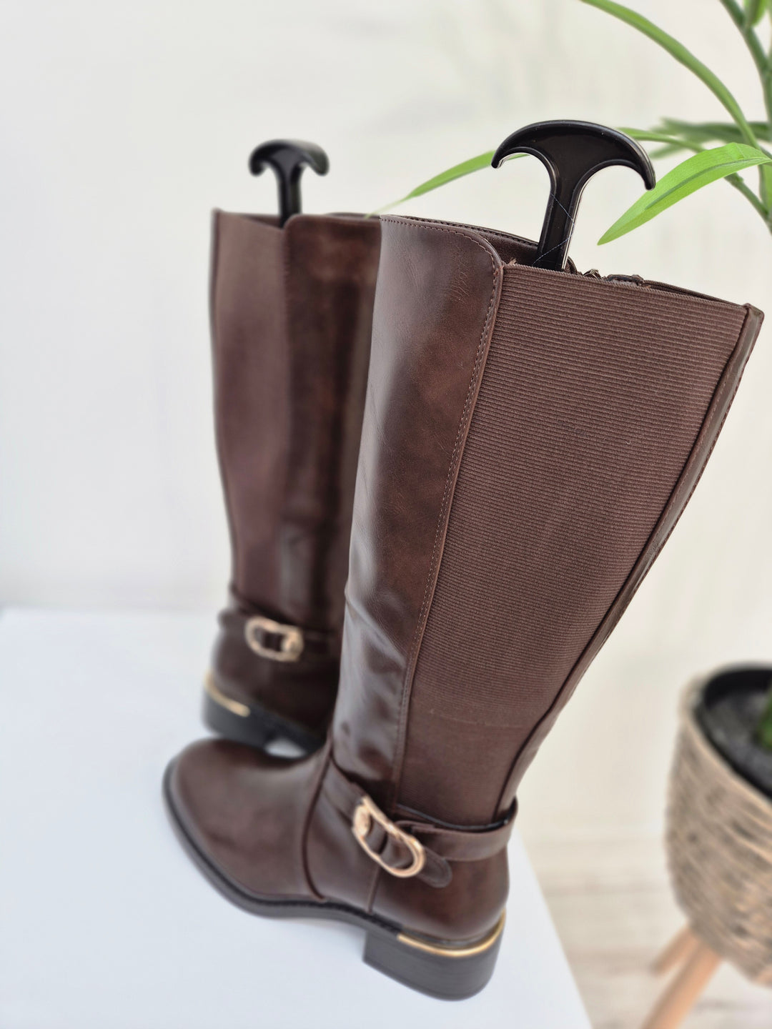 Boston Riding Boots with Elasticated Stretchy Back - Chocolate