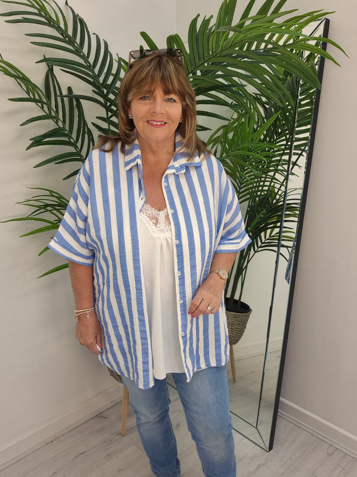Candy Striped Shirt - Blue/White (Oversized)