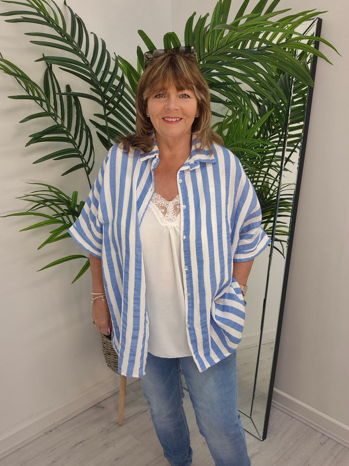 Candy Striped Shirt - Blue/White (Oversized)
