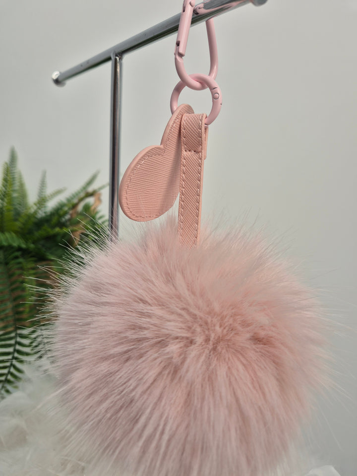 Oslo Pom Pom Heart Key Ring/Bag Charm - Pale Pink
