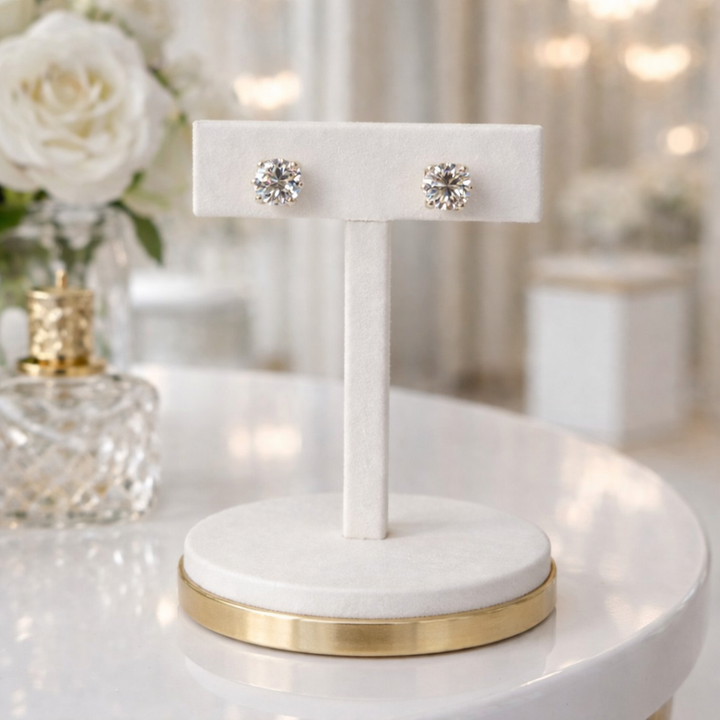 Crystal Solitaire Stud Earrings - Gold Tone (Pierced)