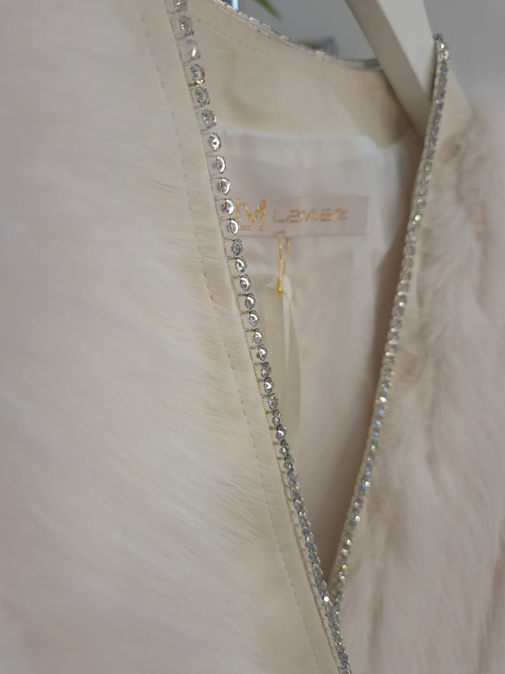 Oslo Crystal Faux Fur Jacket - Winter White - (One Size fits from Size 10 to Size 16)