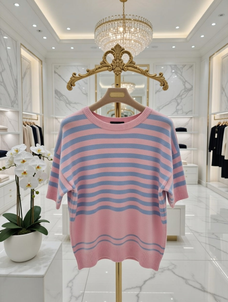 Riviera Striped Super Soft Jumper - Pink/Blue (One Size - up to Size 16)