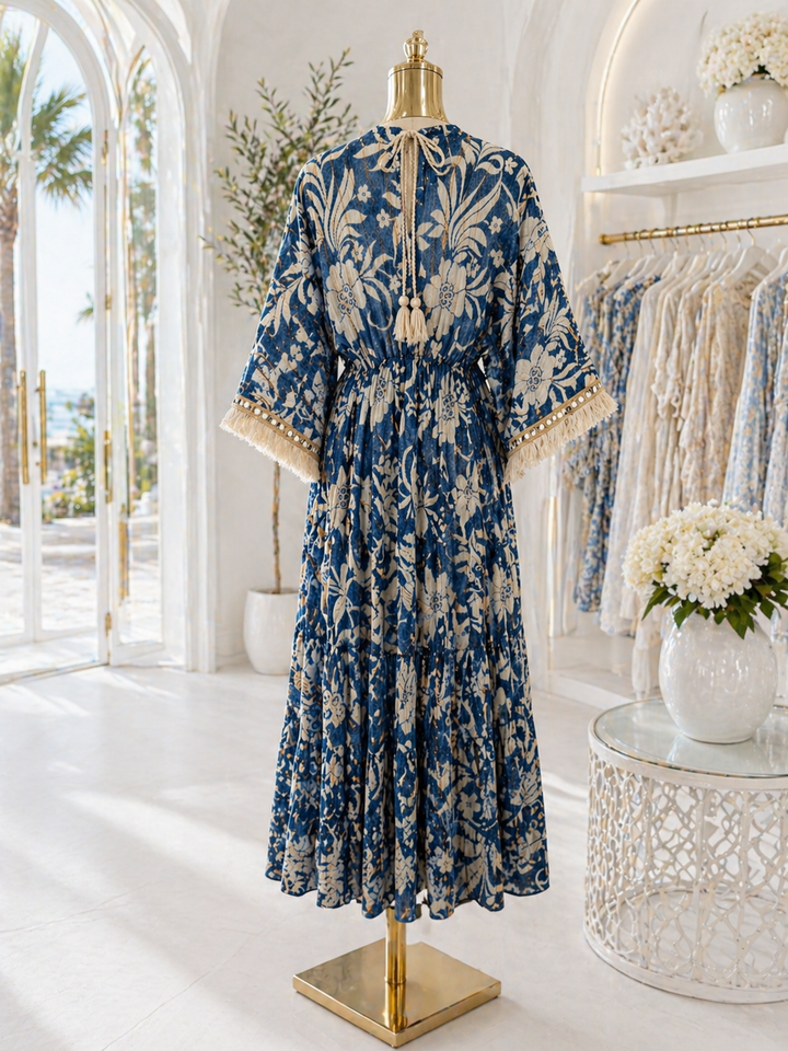 Boho Dress -  (One Size - fits Size 10 up to Size 16) - Blue