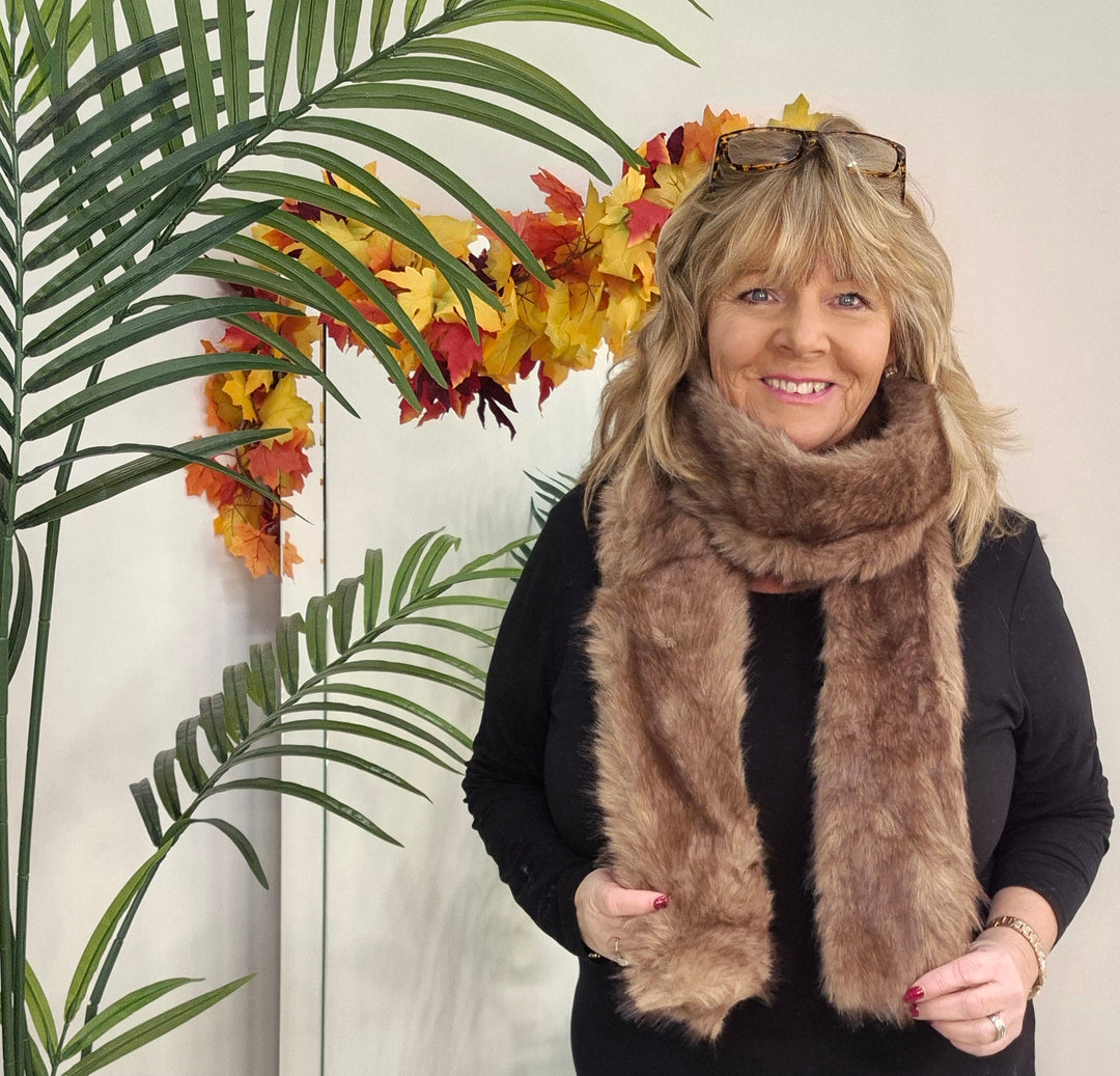 Oslo Faux Fur Long Scarf - Milk Chocolate