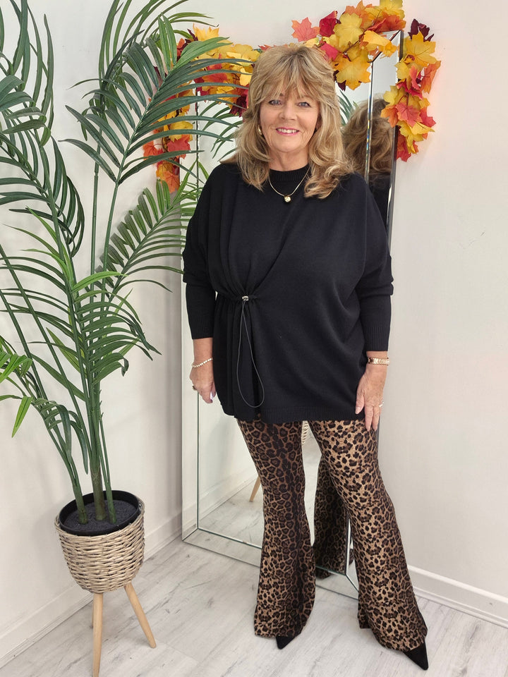 Lucy Fine Knit Oversized Jumper with Drawstring - Black (choose your Size)