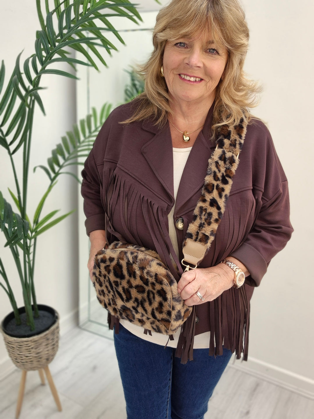 Oslo Leopard Faux Fur Bag - Chocolate Brown