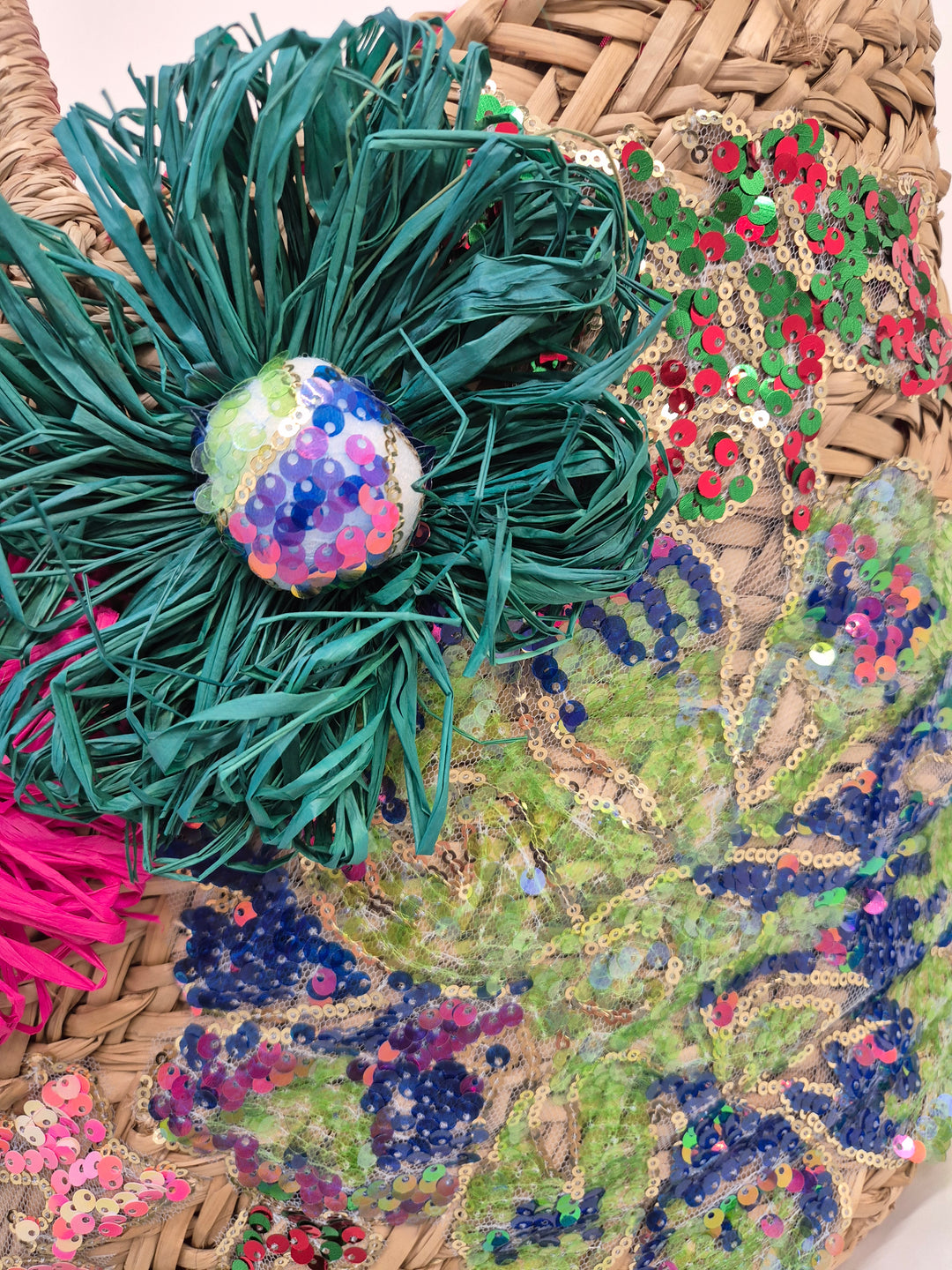 Raffia Sequin Beach Bag (Zipped)