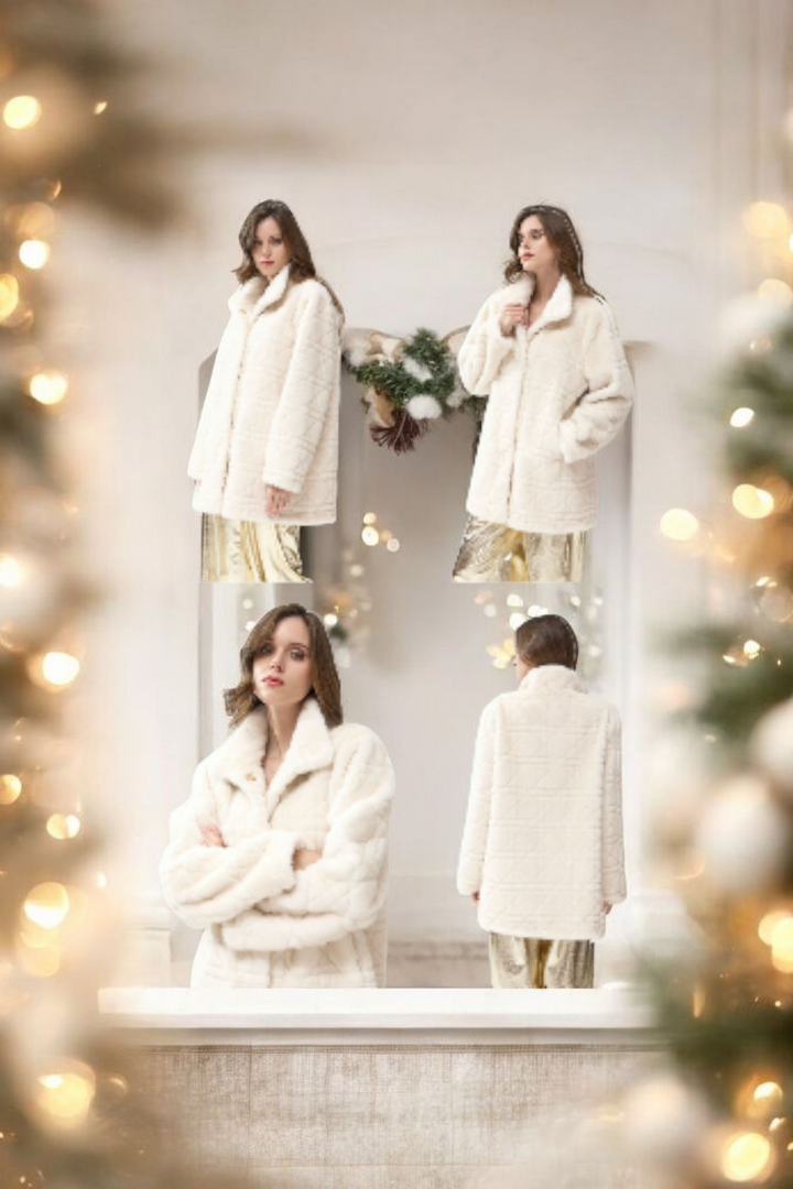 Oslo Faux Fur Collar Coat - Cream (choose your Size)