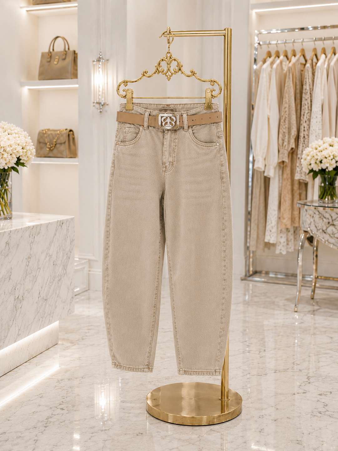 Zara Barrel Leg Jeans with Belt - (choose your Size) - Stone