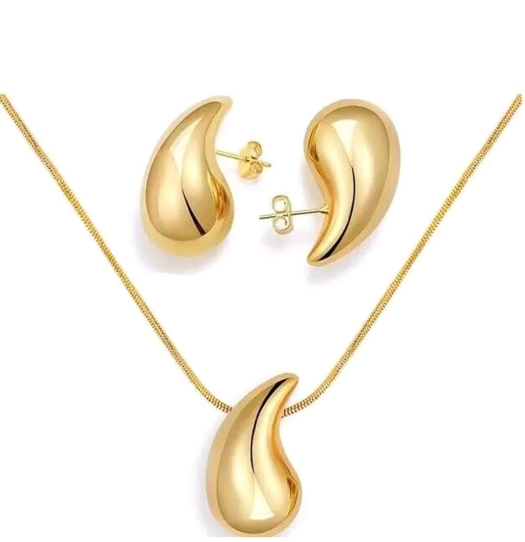 Teardrop Necklace & Earrings Set (Gold Tone)