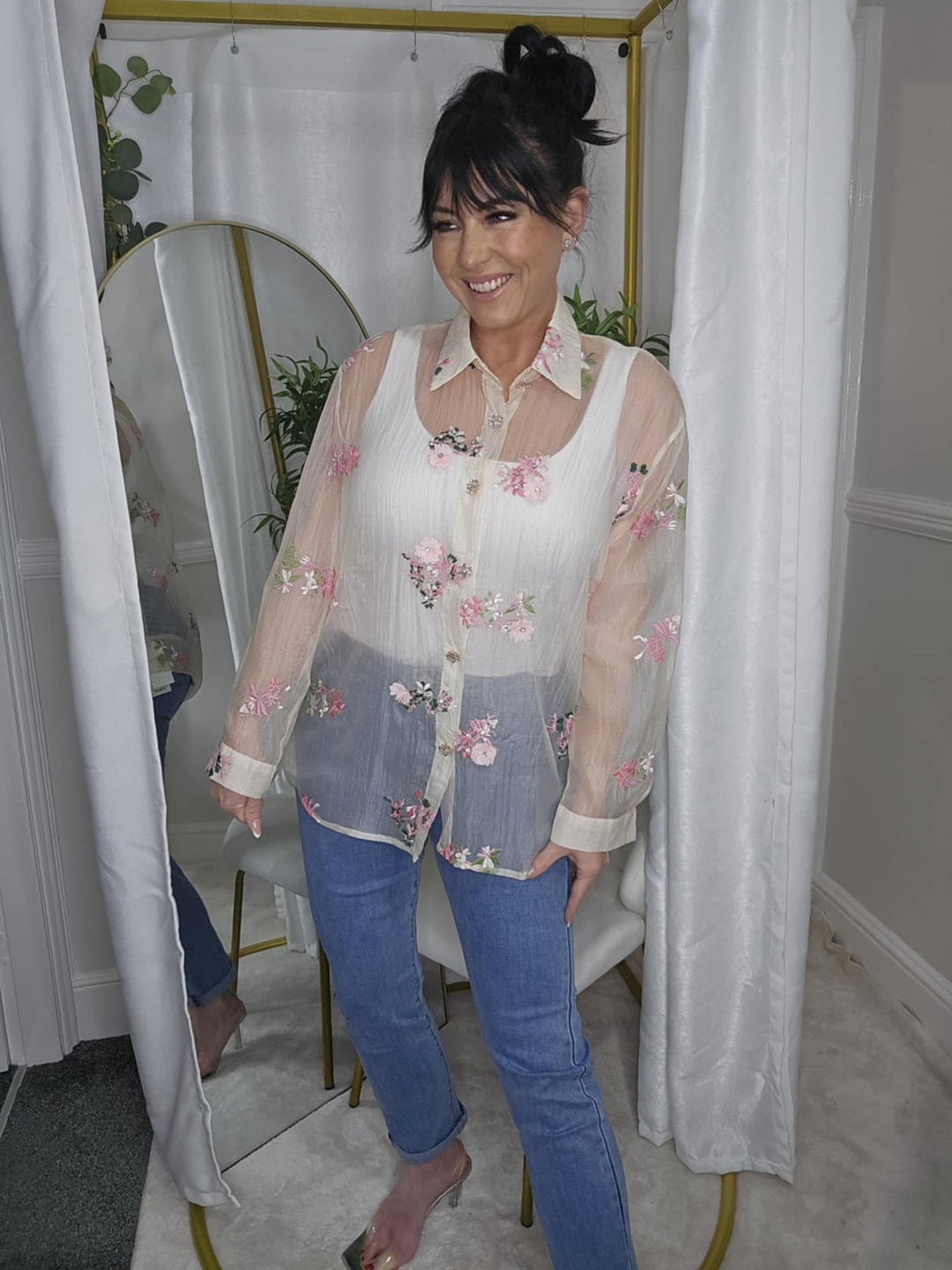 Jasmine Embroidered Blouse with Crystals & 3D Applique One Size, fitting from Size 12 to Size 16