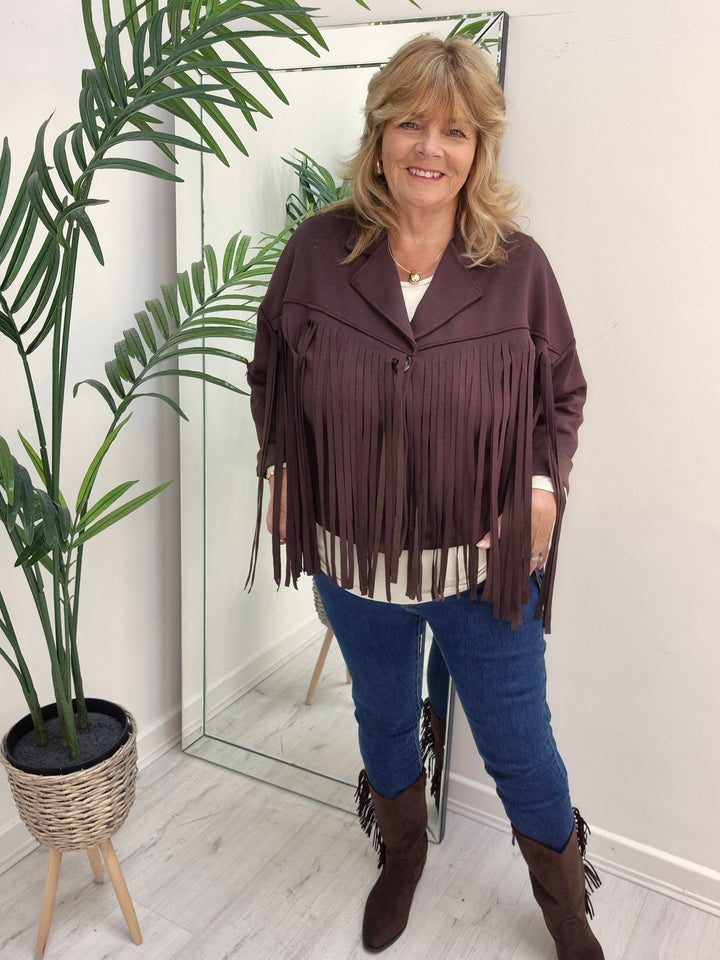 Texas Fringed Jacket  - (One Size fits from Size 12/14 to Size 18) - Chocolate