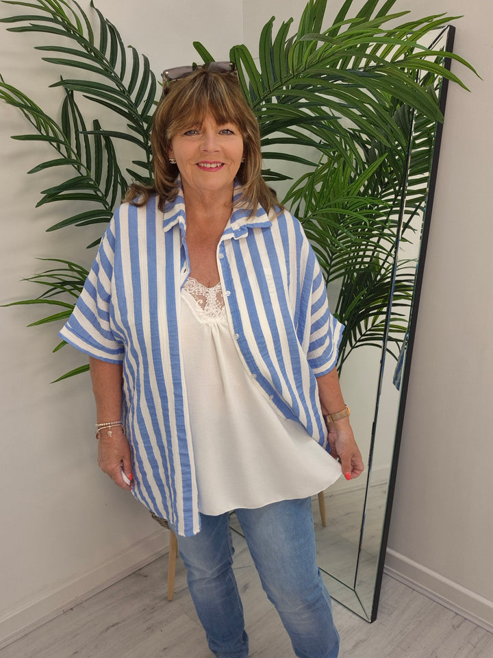 Candy Striped Shirt - Blue/White (Oversized)