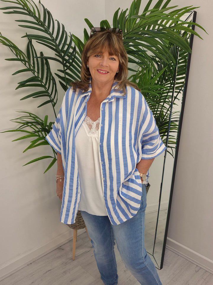 Candy Striped Shirt - Blue/White (Oversized)