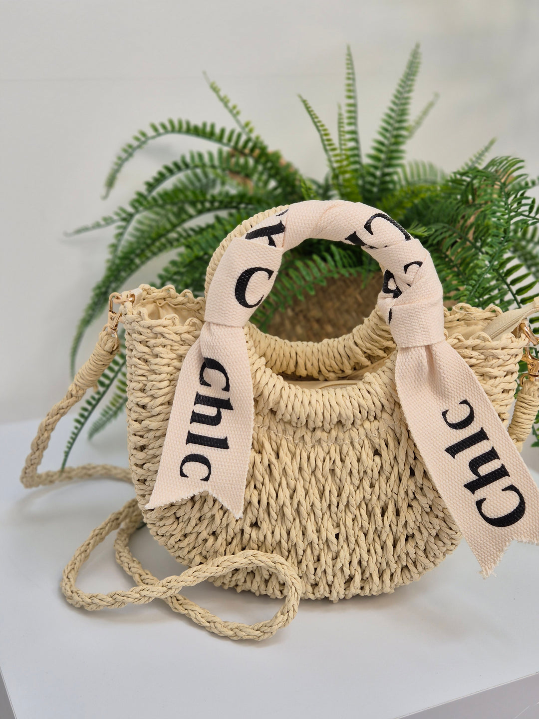 Chic Woven Raffia Bag with Dual Handles - Natural