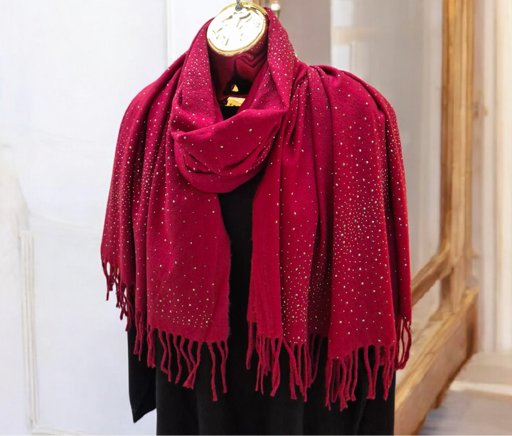 Sparkly Oversized Fringed Scarf - Wine