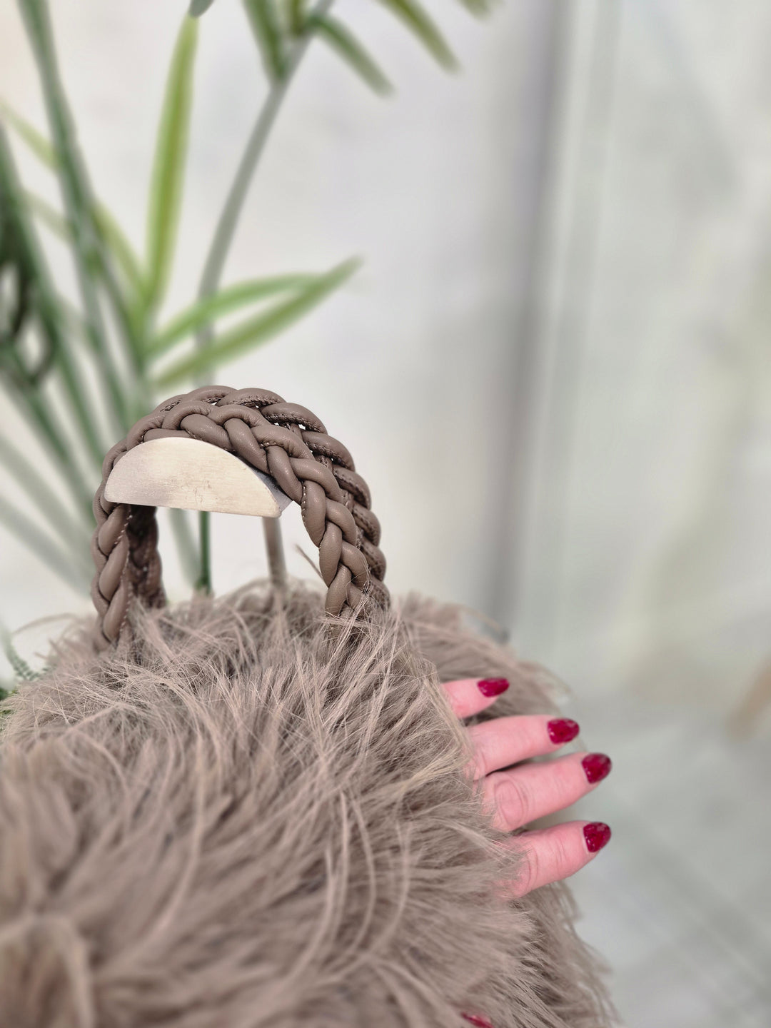 Oslo Faux Fur Shaggy Fingerless Gloves/Cuffs - Mocha