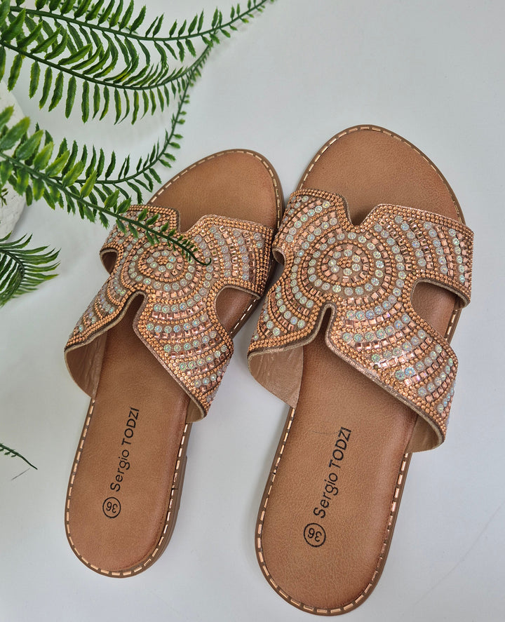 Marbella Sparkly Slip On Sliders - (choose your Size)