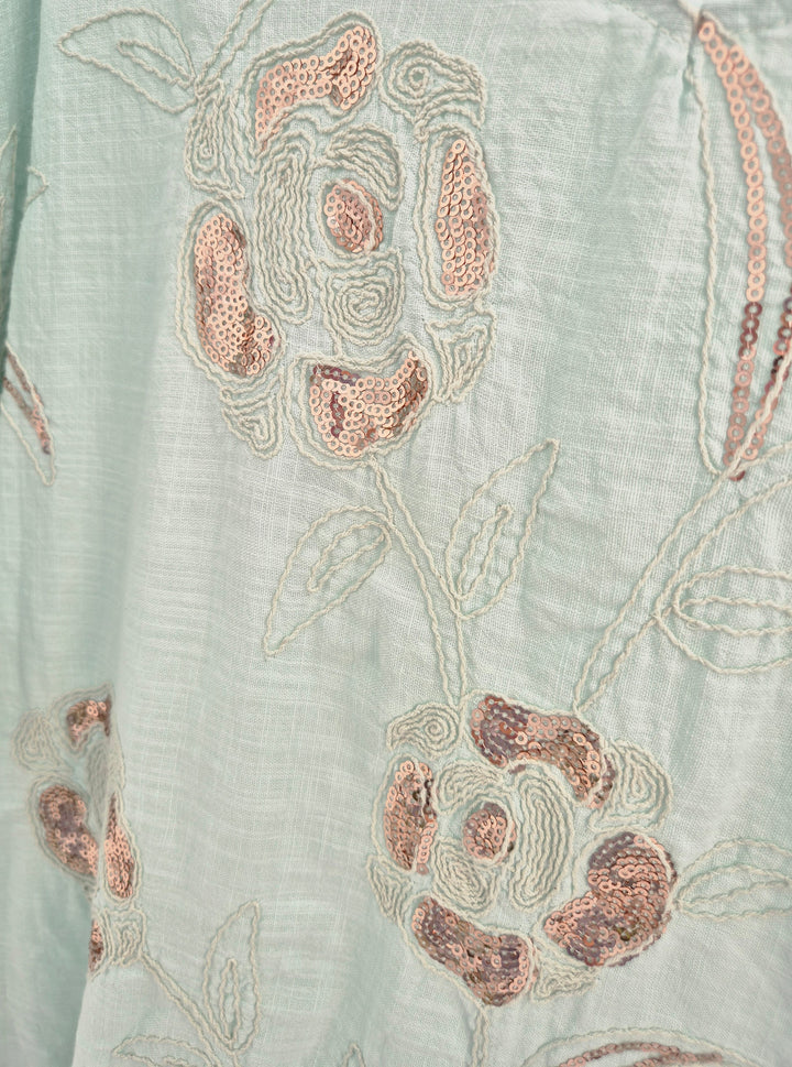 Amalfi Oversized Top with Rose Gold Sequins (One Size/Curvy fitting from Size 14 up to Size 18) - Mint