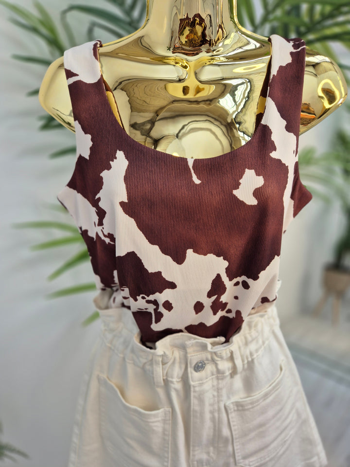 Maisy Moo Double Layered Vest Top - Brown/Cream
