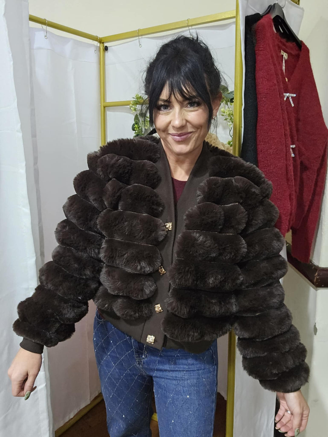 Oslo Faux Fur Cardigan (choose your Size) - Chocolate