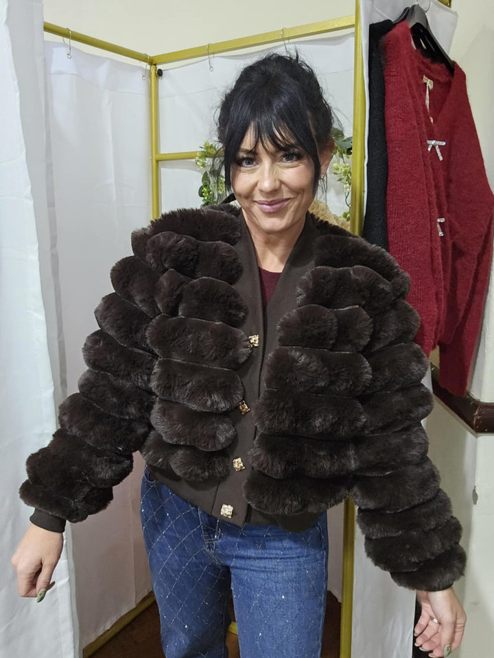 Oslo Faux Fur Cardigan (choose your Size) - Chocolate