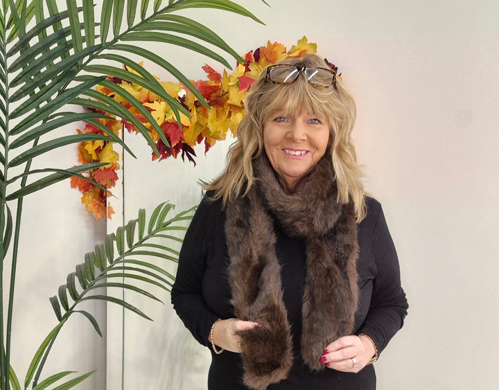 Oslo Faux Fur Long Scarf - Chocolate