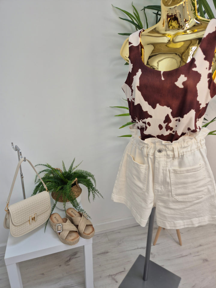 Maisy Moo Double Layered Vest Top - Brown/Cream