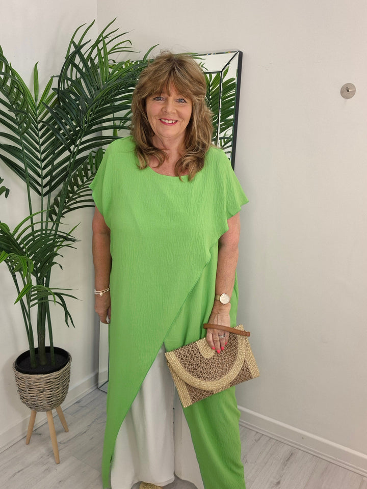 Sassi Crossover Longline Tunic & Wide Leg Pants Co-ord Set - (choose your Colour) - CURVY