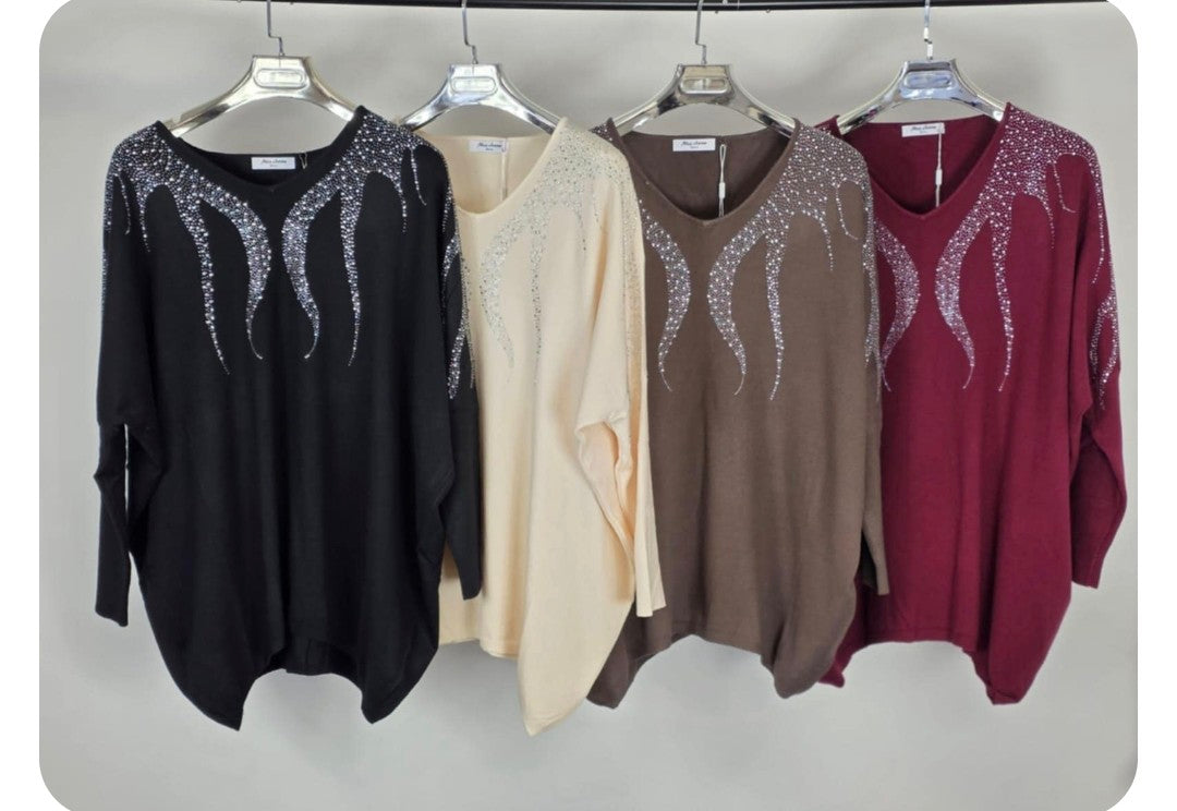 Sasha Sparkle Oversized Jumper - Wine (fitting from Size 14 up to Size 20)
